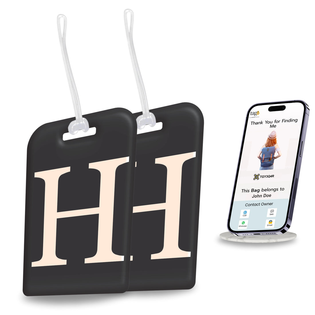 QR tag for bag with initial H