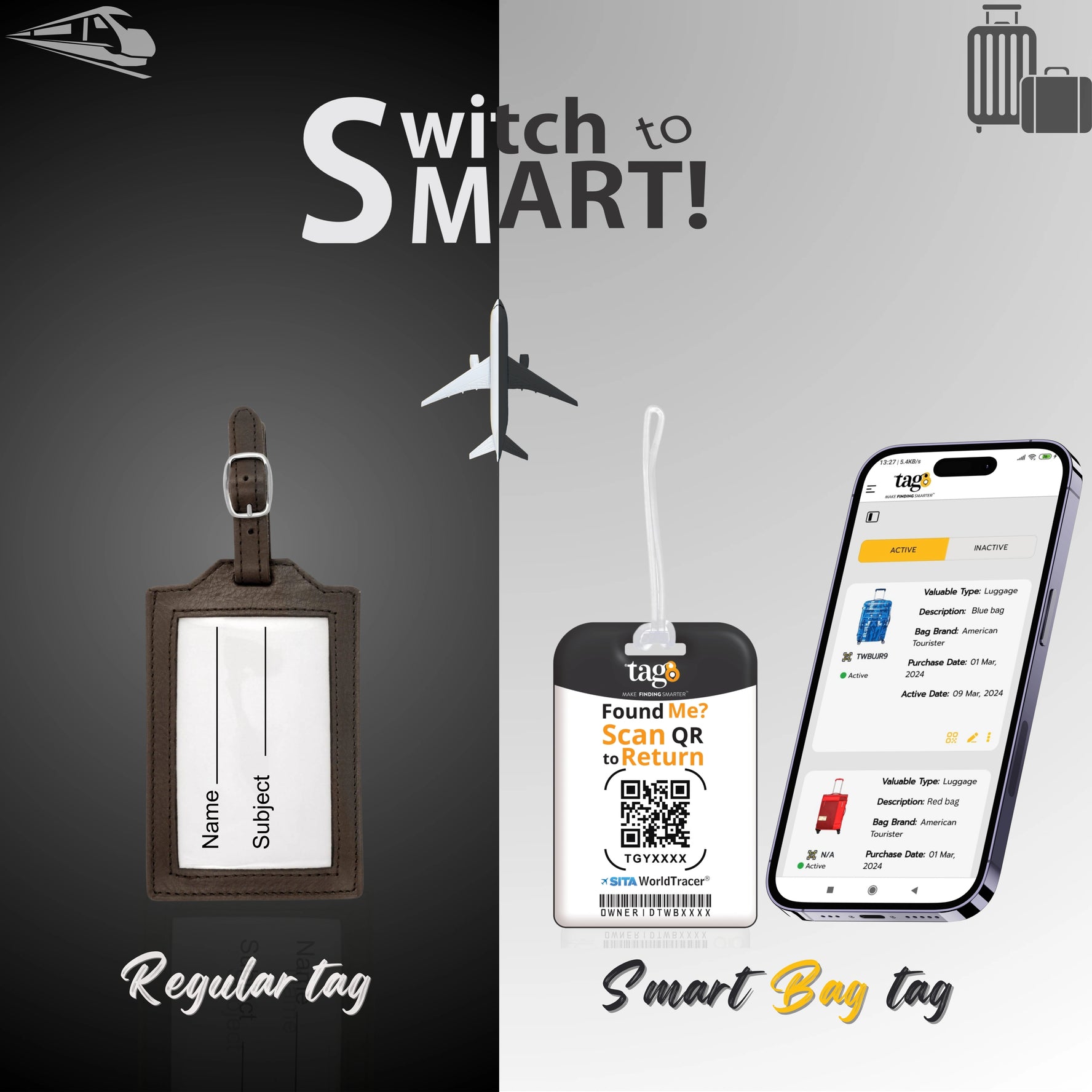 QR tag for bag with initial H