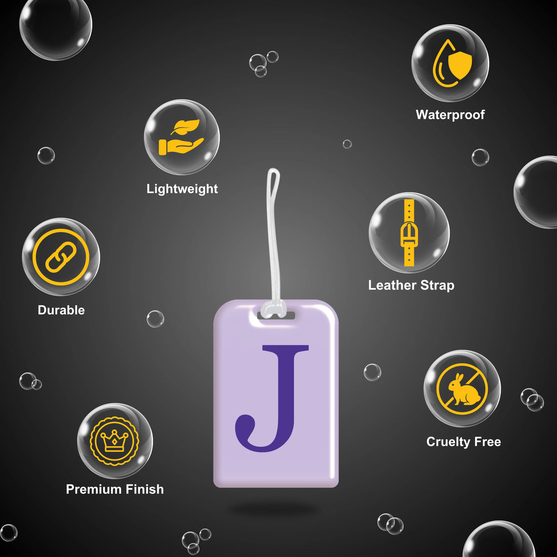 QR tag for bag with initial J