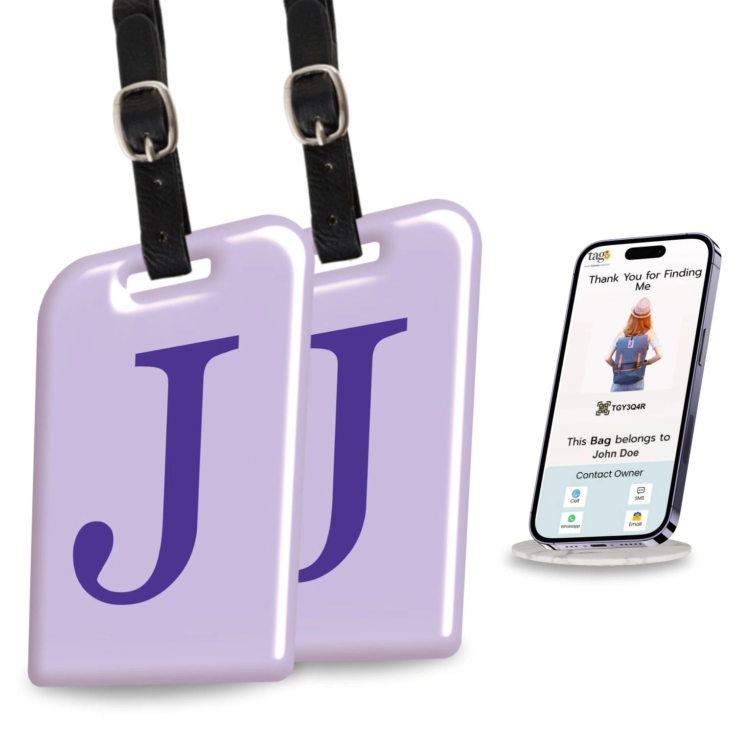 QR tag for bag with initial J