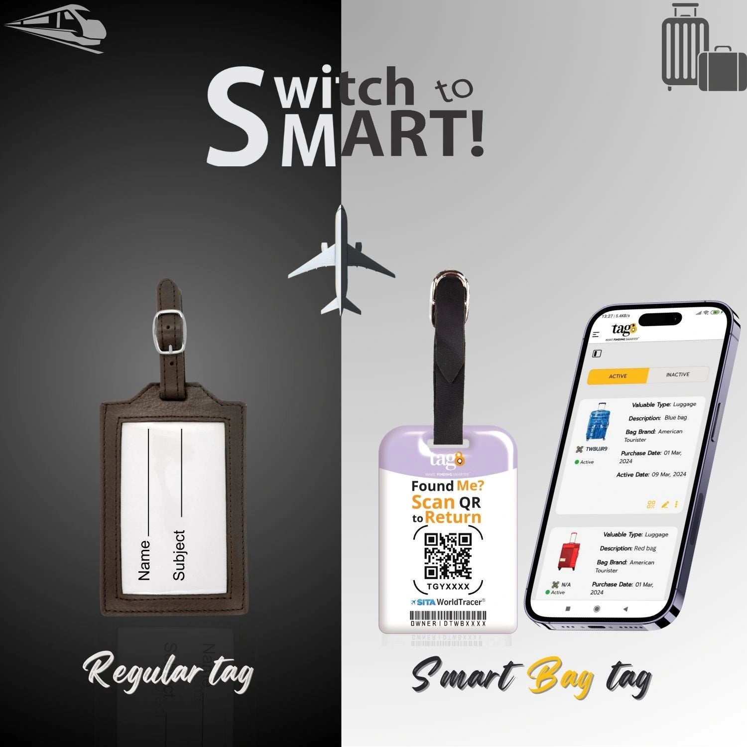QR tag for bag with initial J