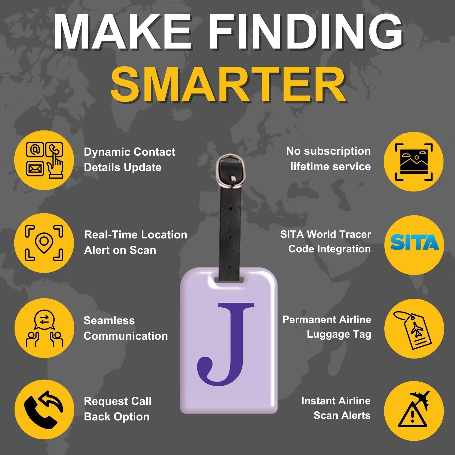 QR tag for bag with initial J