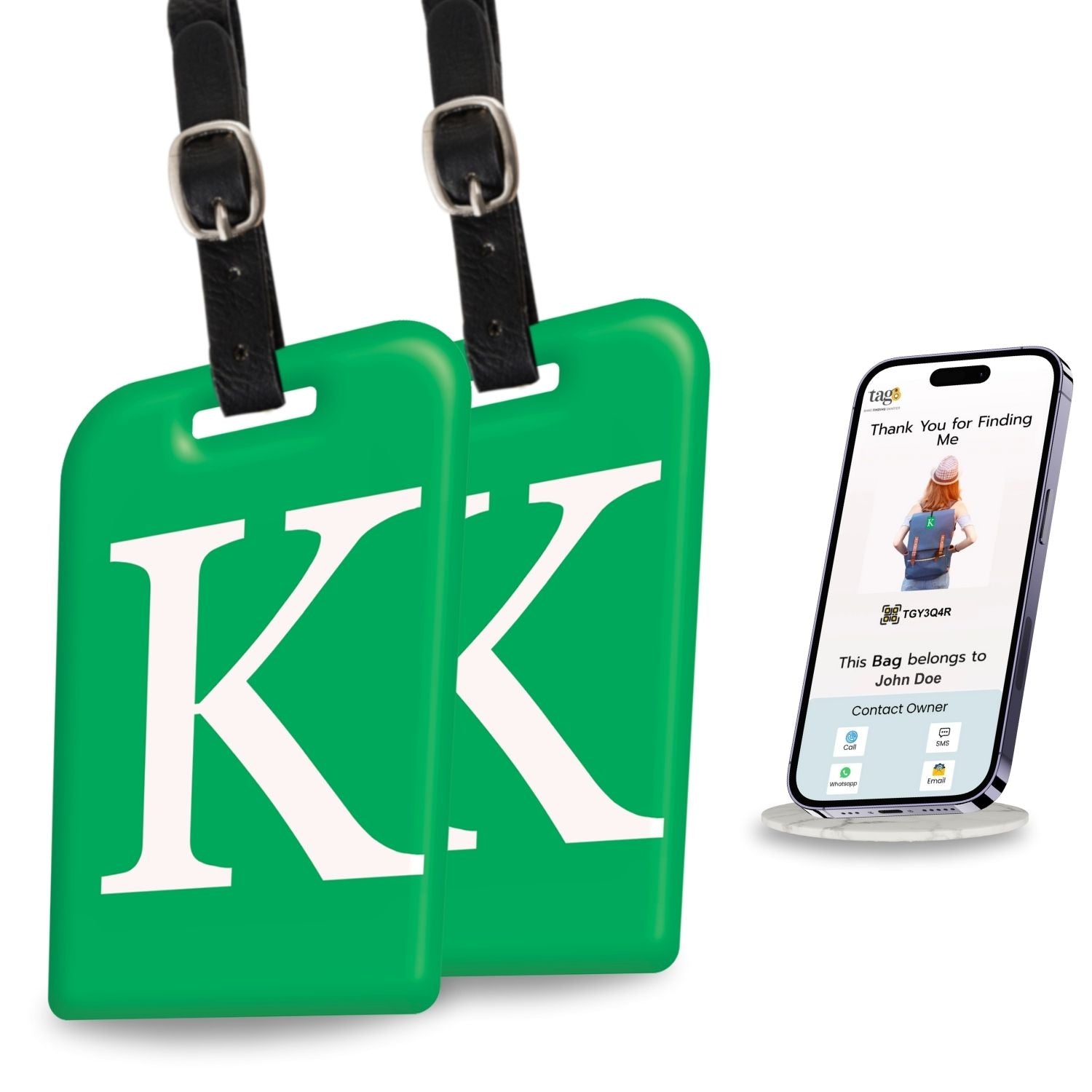 QR tag for bag with initial K