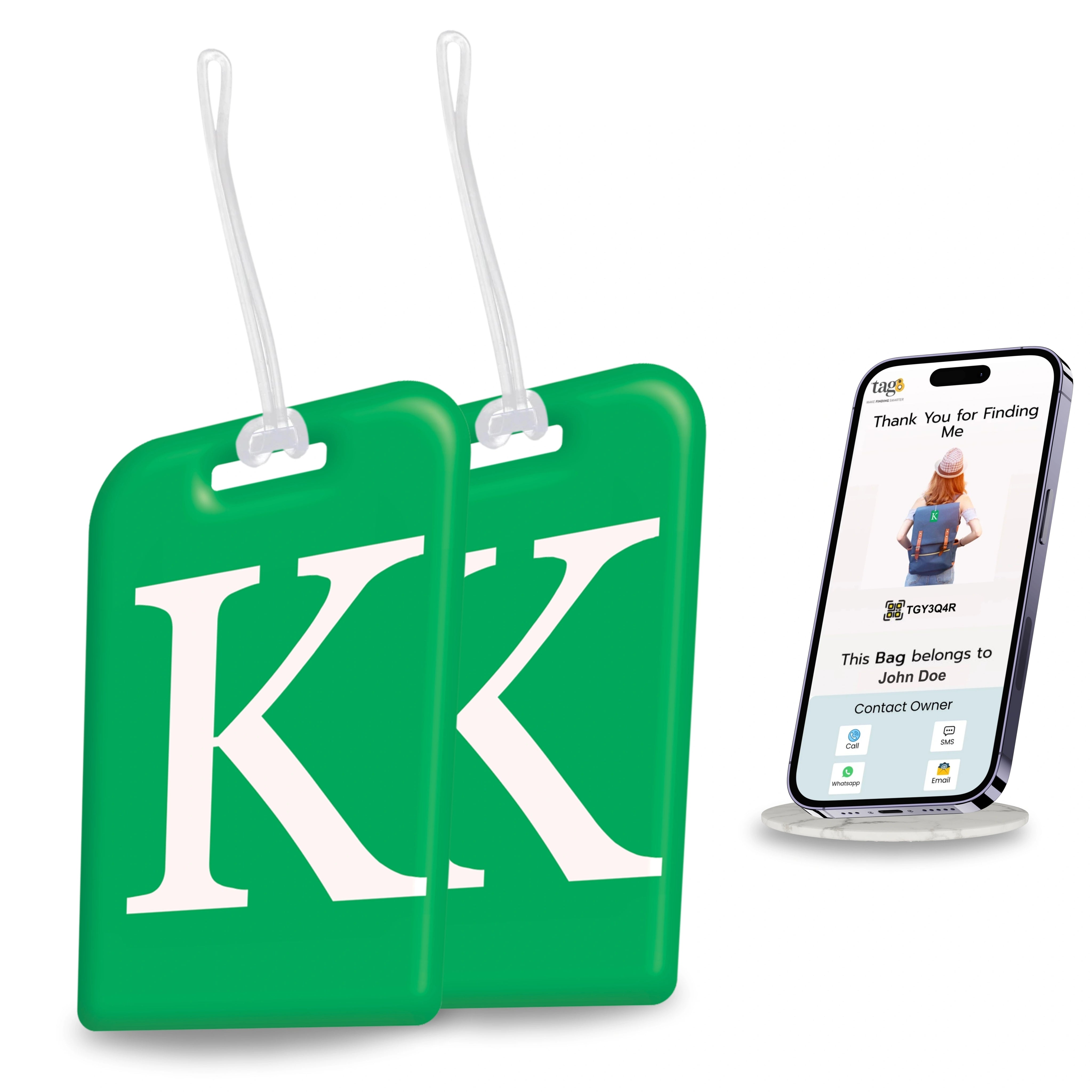 QR tag for bag with initial K