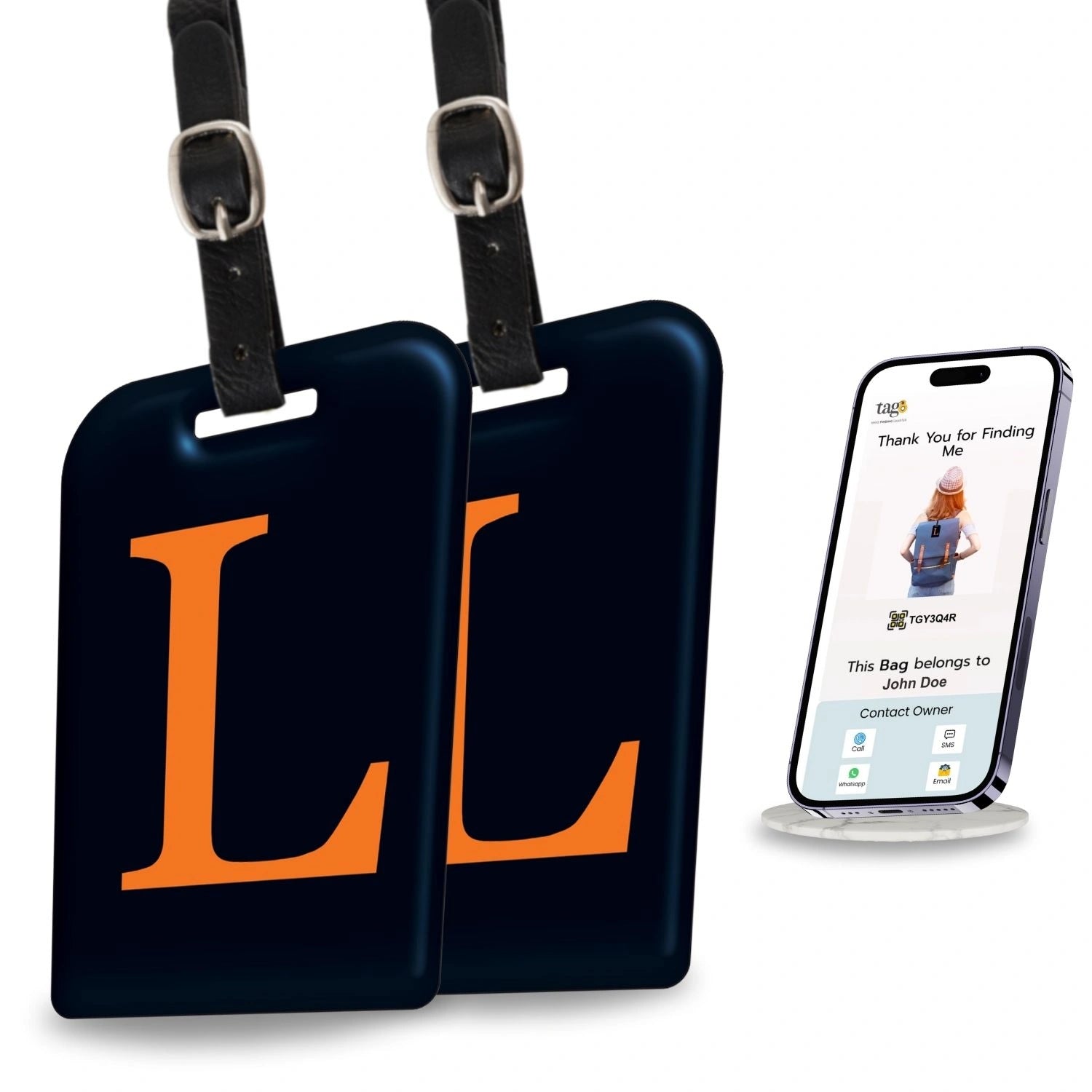 QR tag for bag with initial L