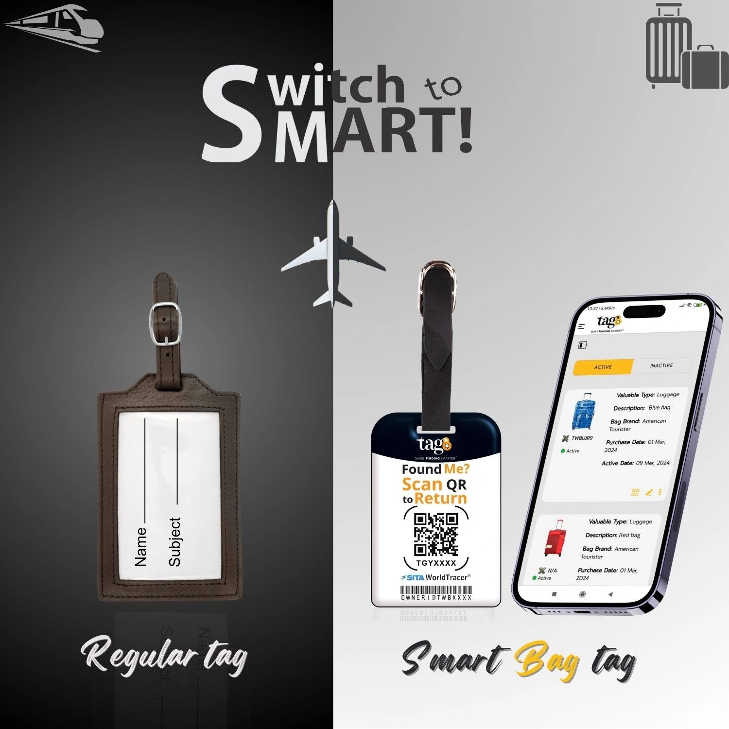 QR tag for bag with initial L