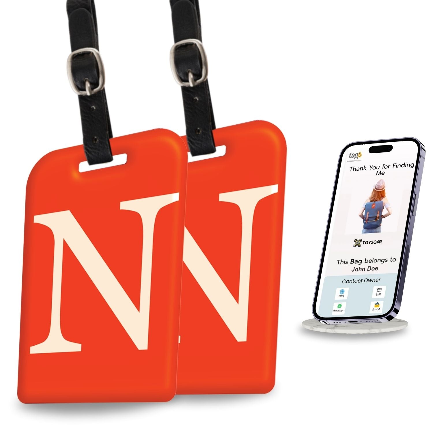 QR tag for bag with initial N