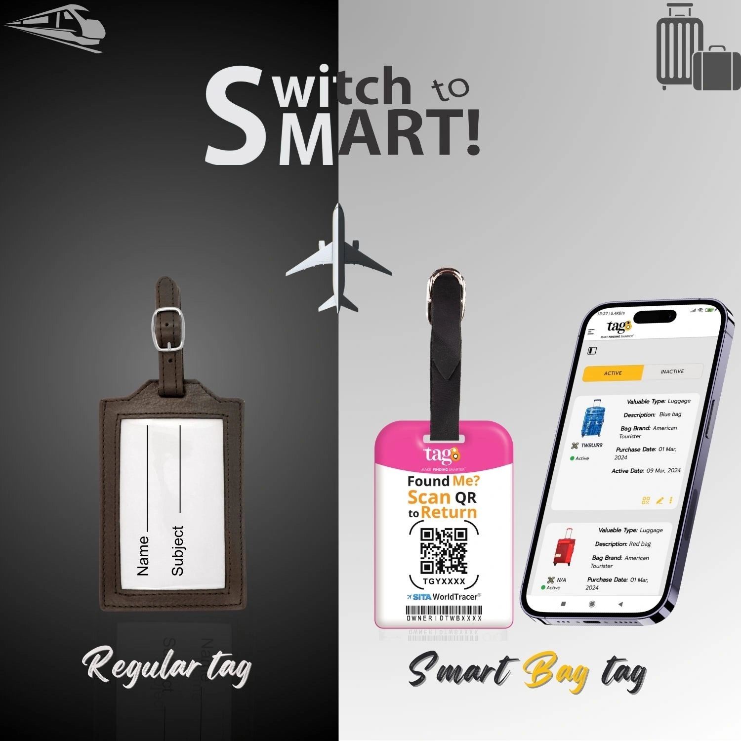 QR tag for bag with initial O
