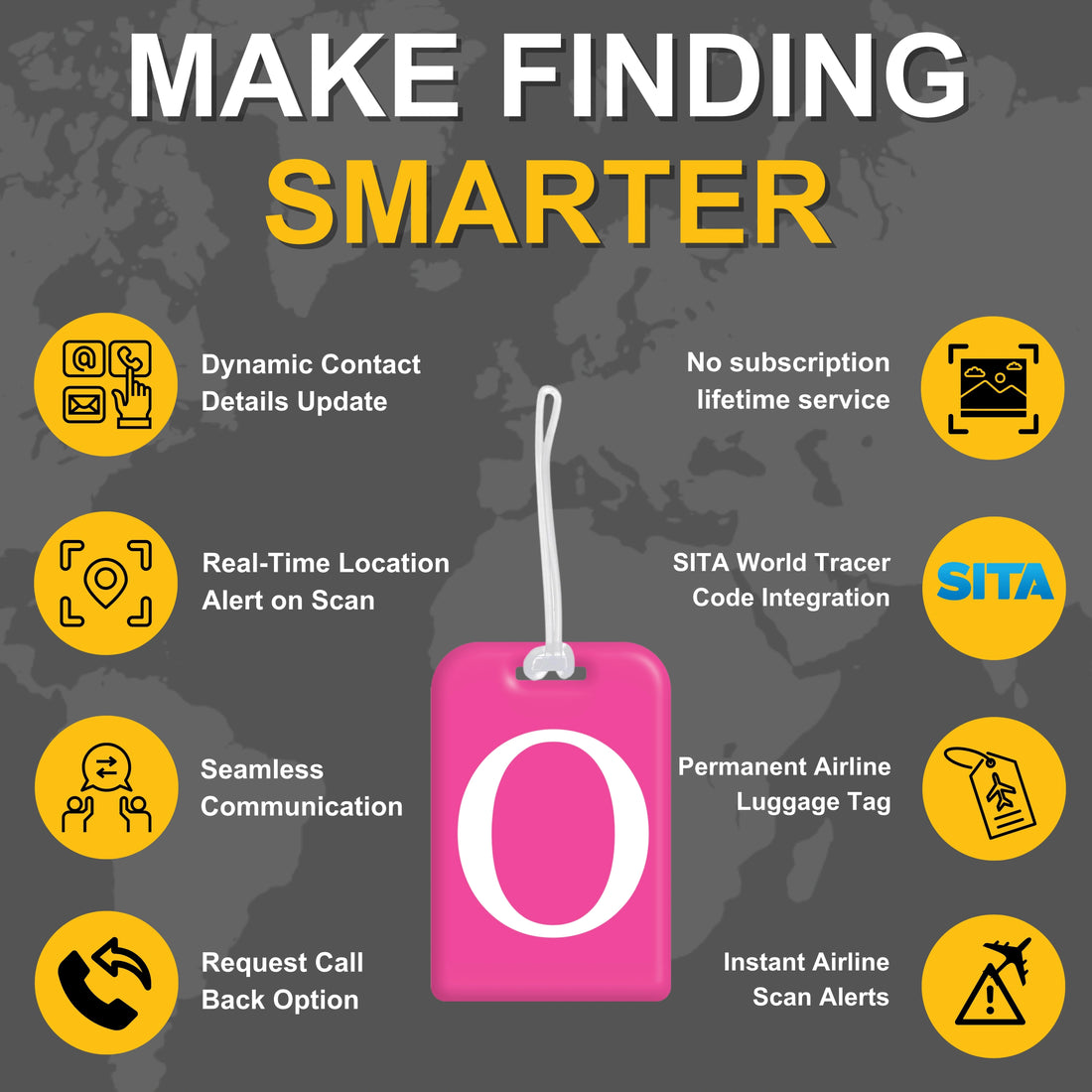 QR tag for bag with initial O