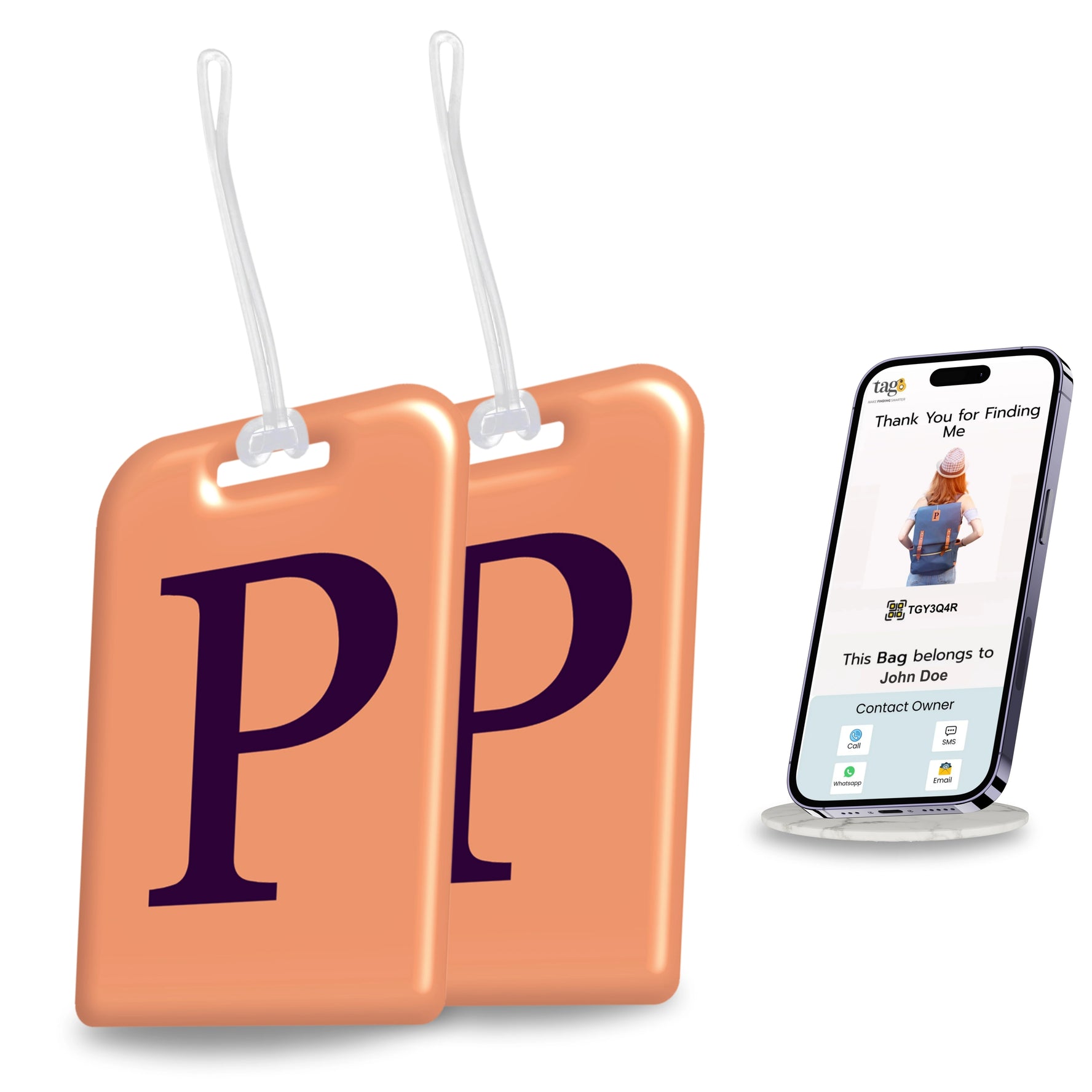 QR tag for bag with initial P