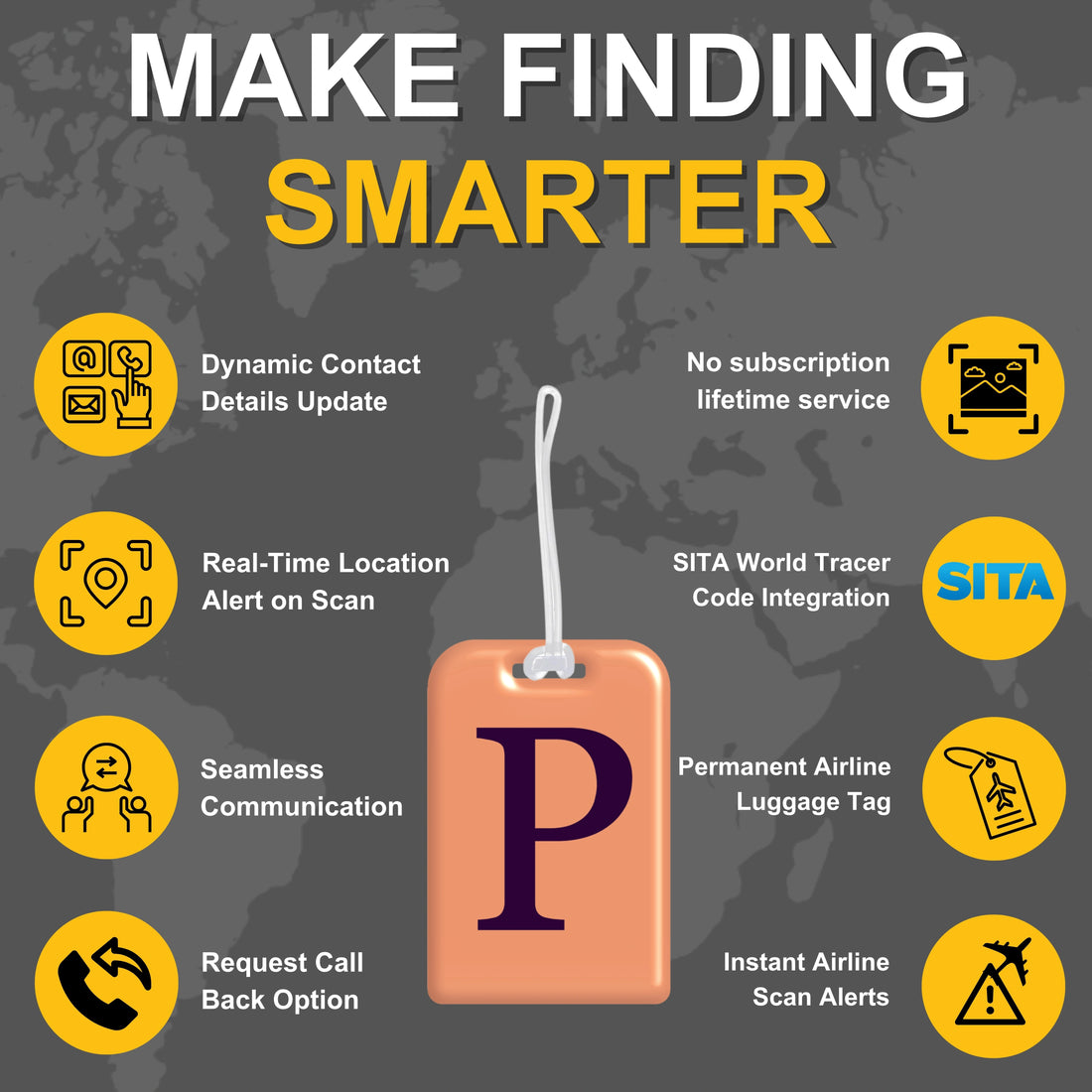 QR tag for bag with initial P