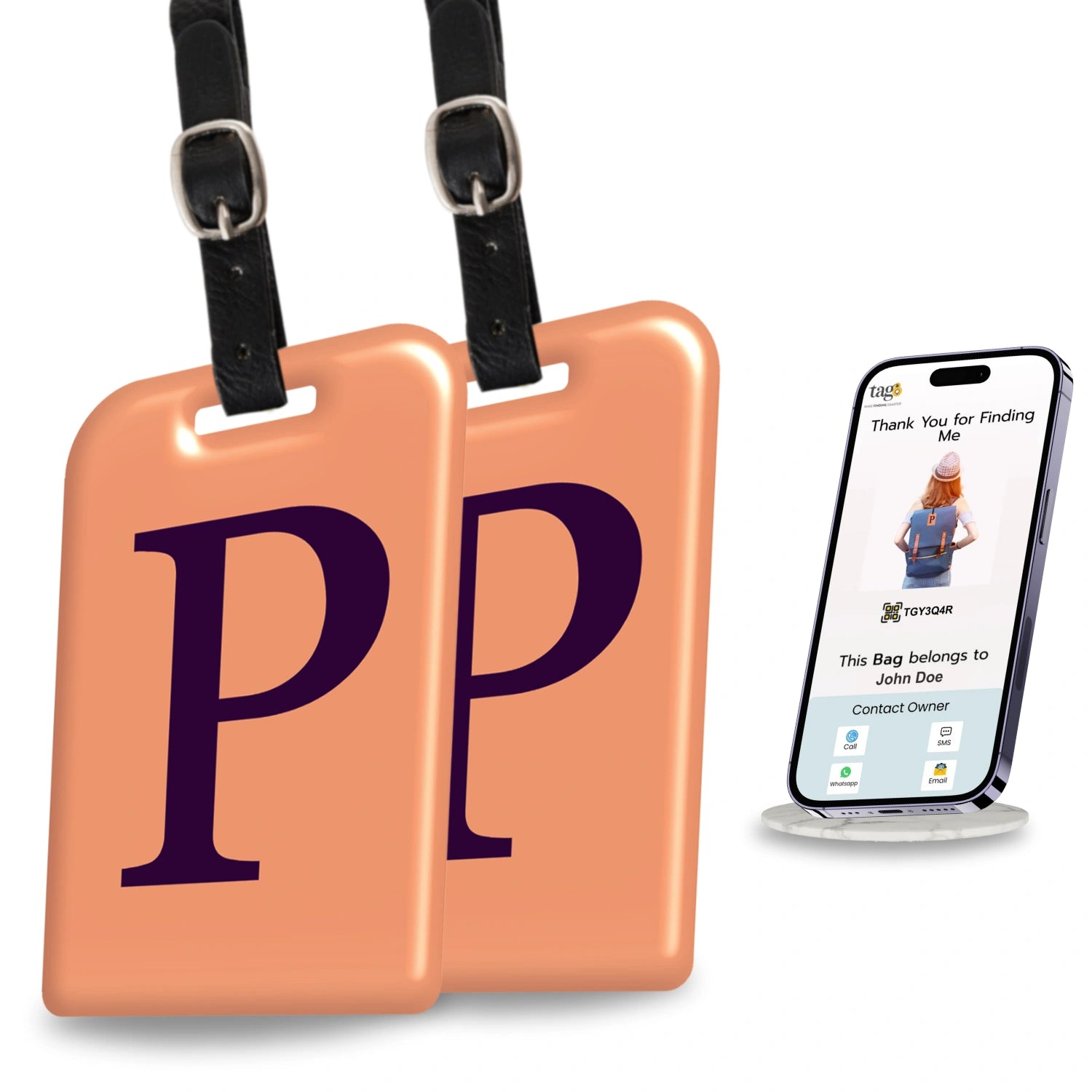 QR tag for bag with initial P