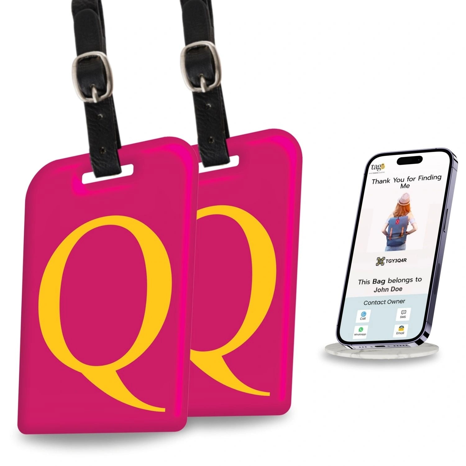 QR tag for bag with initial Q