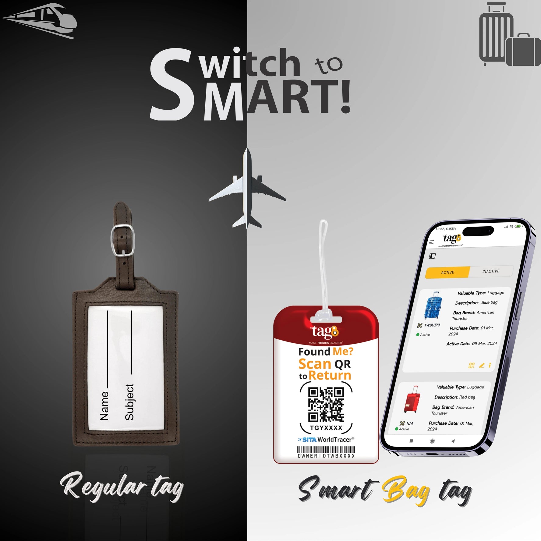 QR tag for bag with initial R