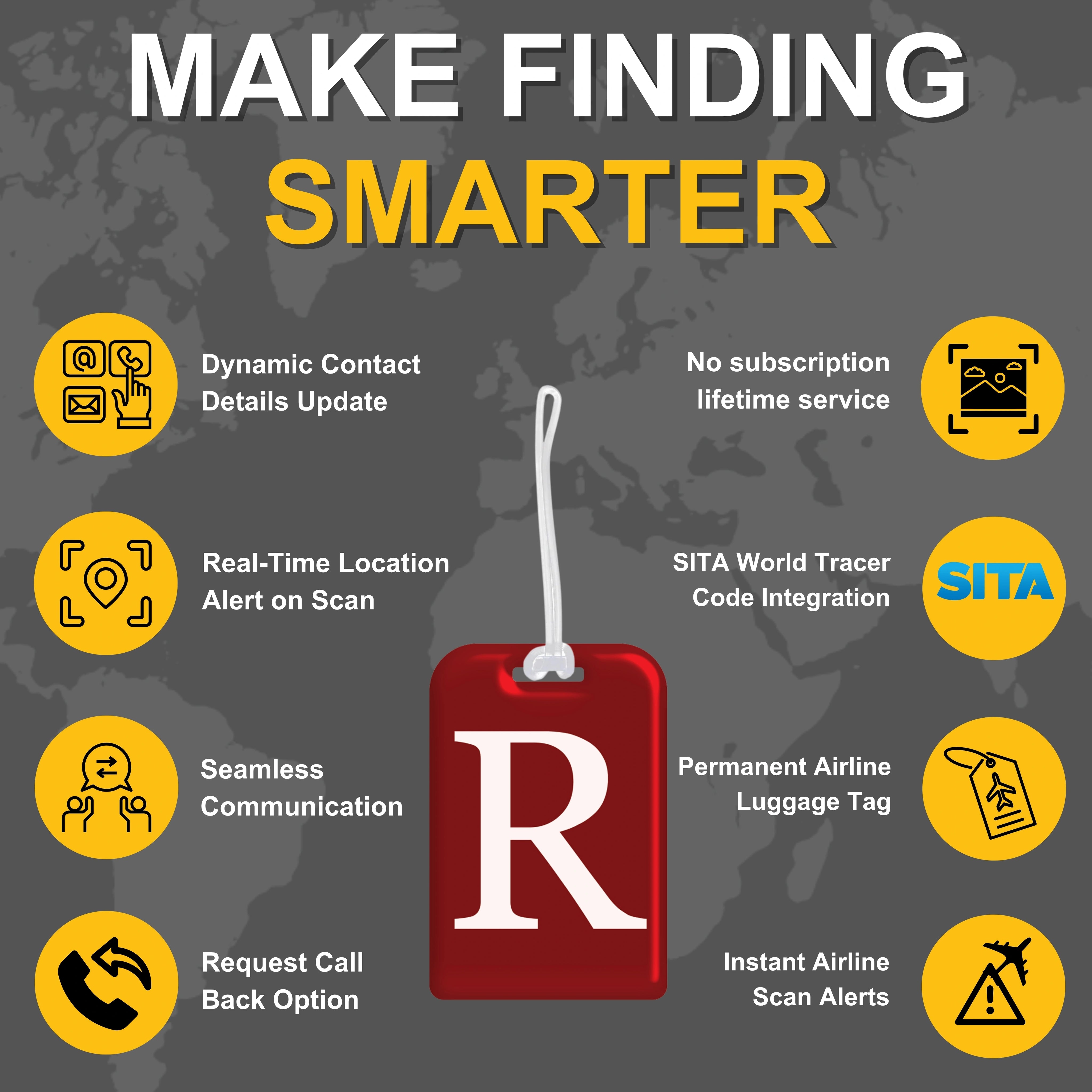 QR tag for bag with initial R