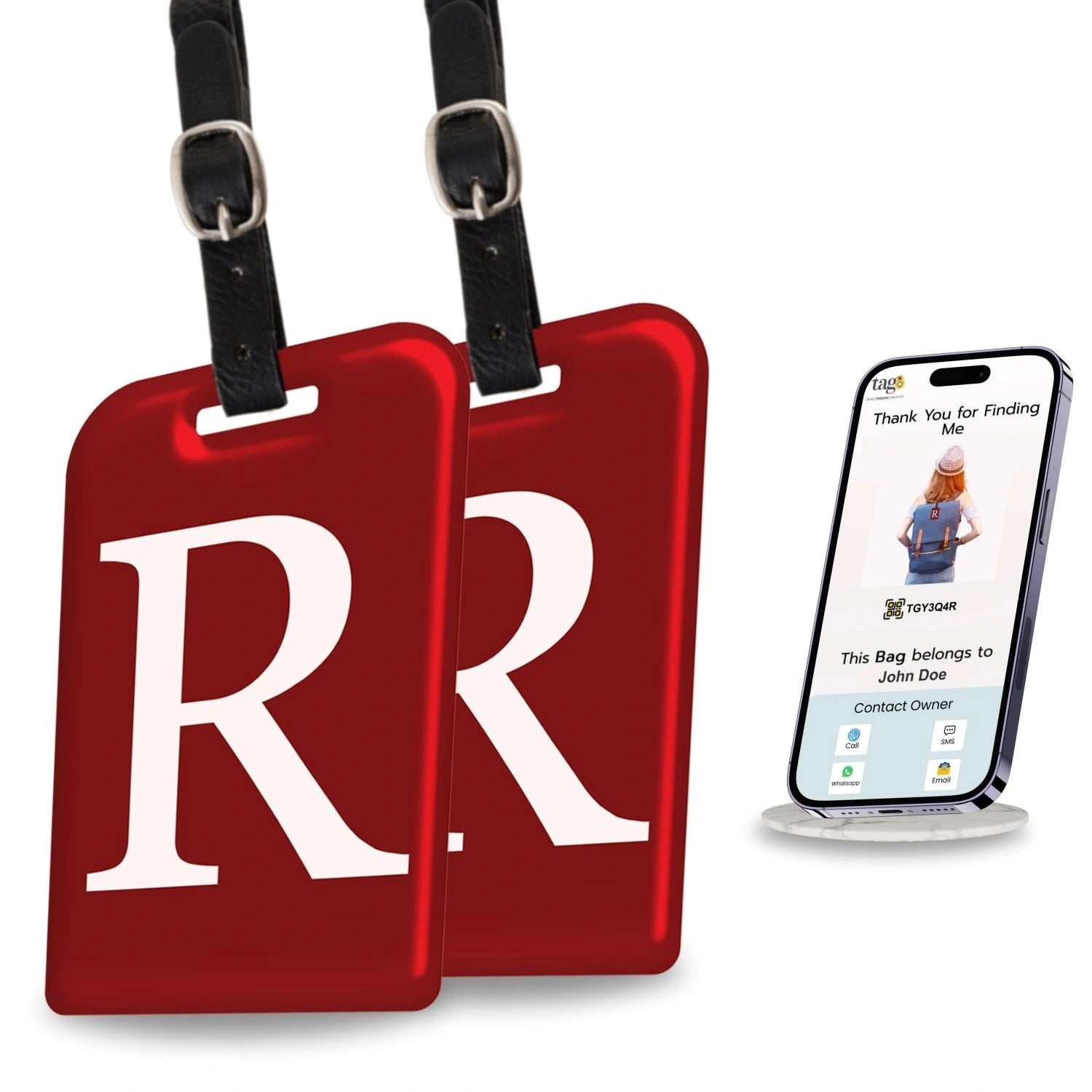 QR tag for bag with initial R