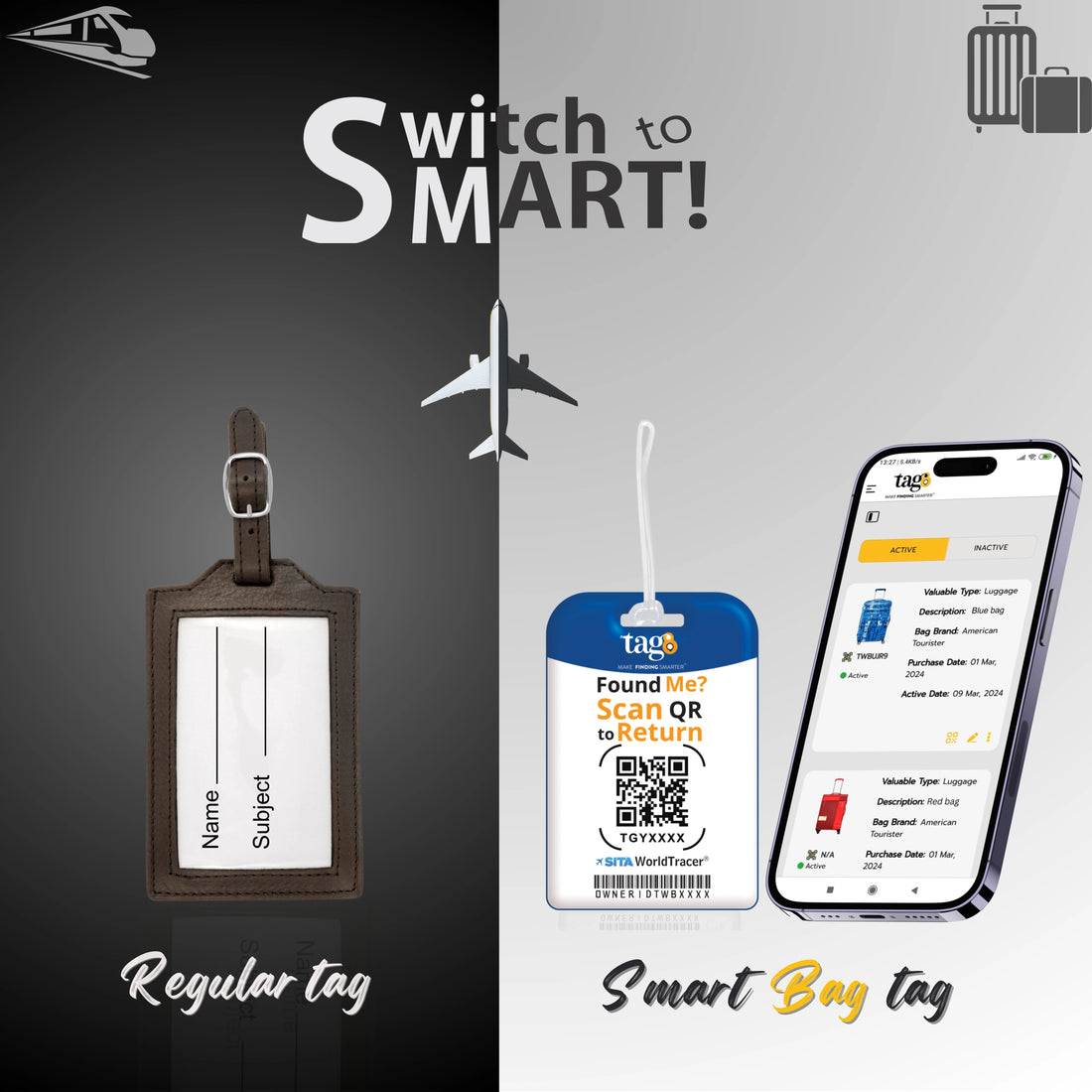 QR tag for bag with initial S