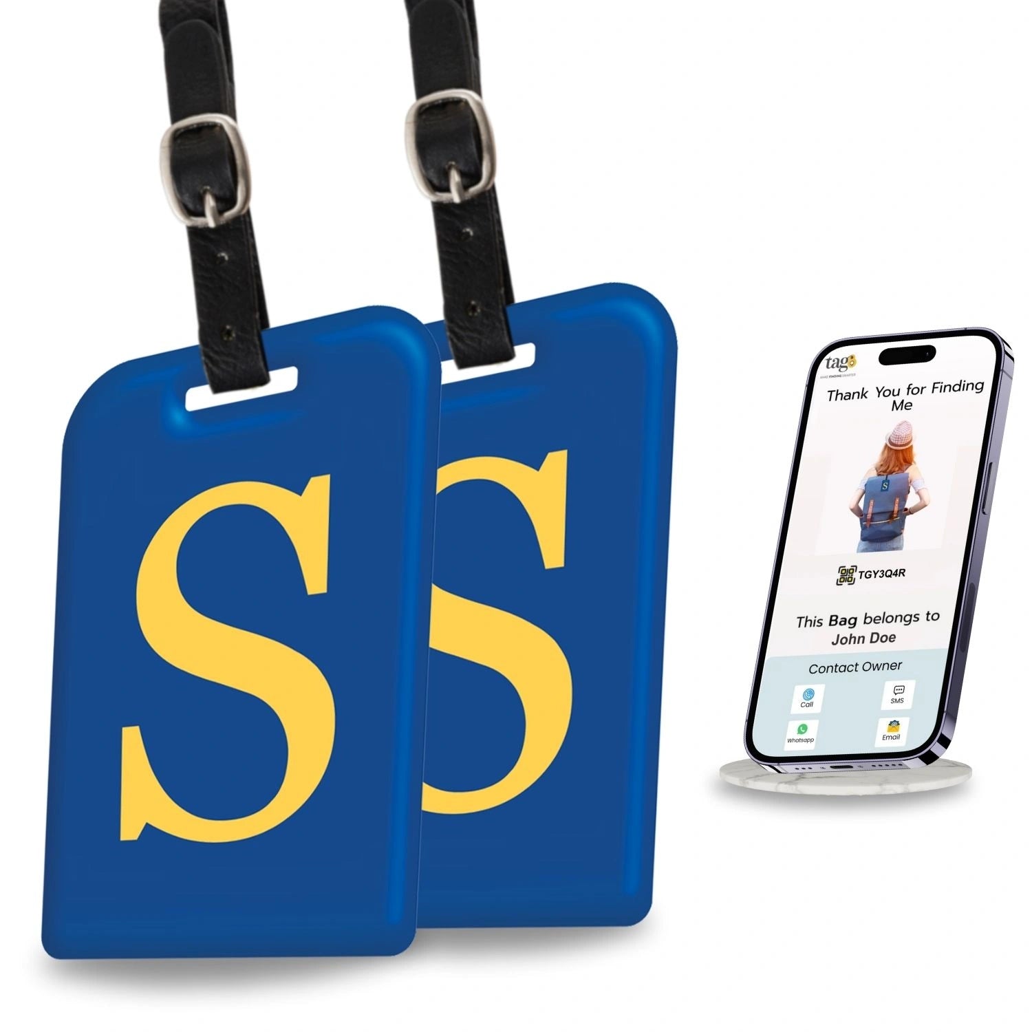 QR tag for bag with initial S