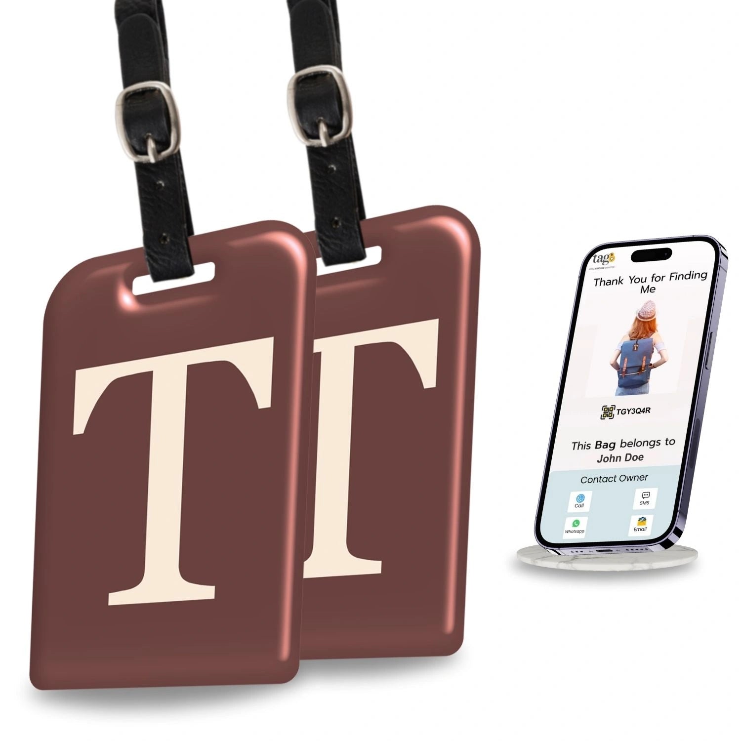 QR tag for bag with initial T