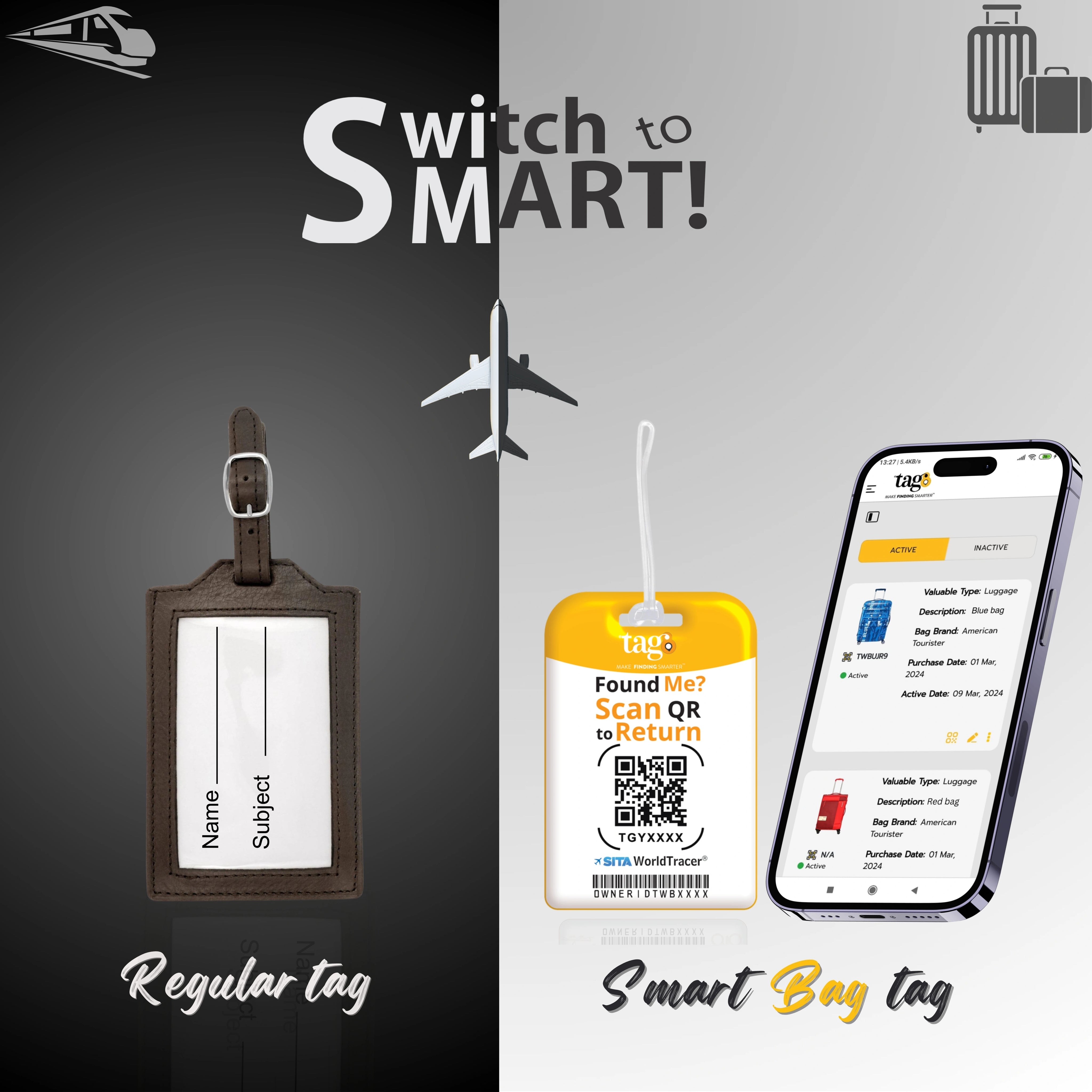 QR tag for bag with initial U