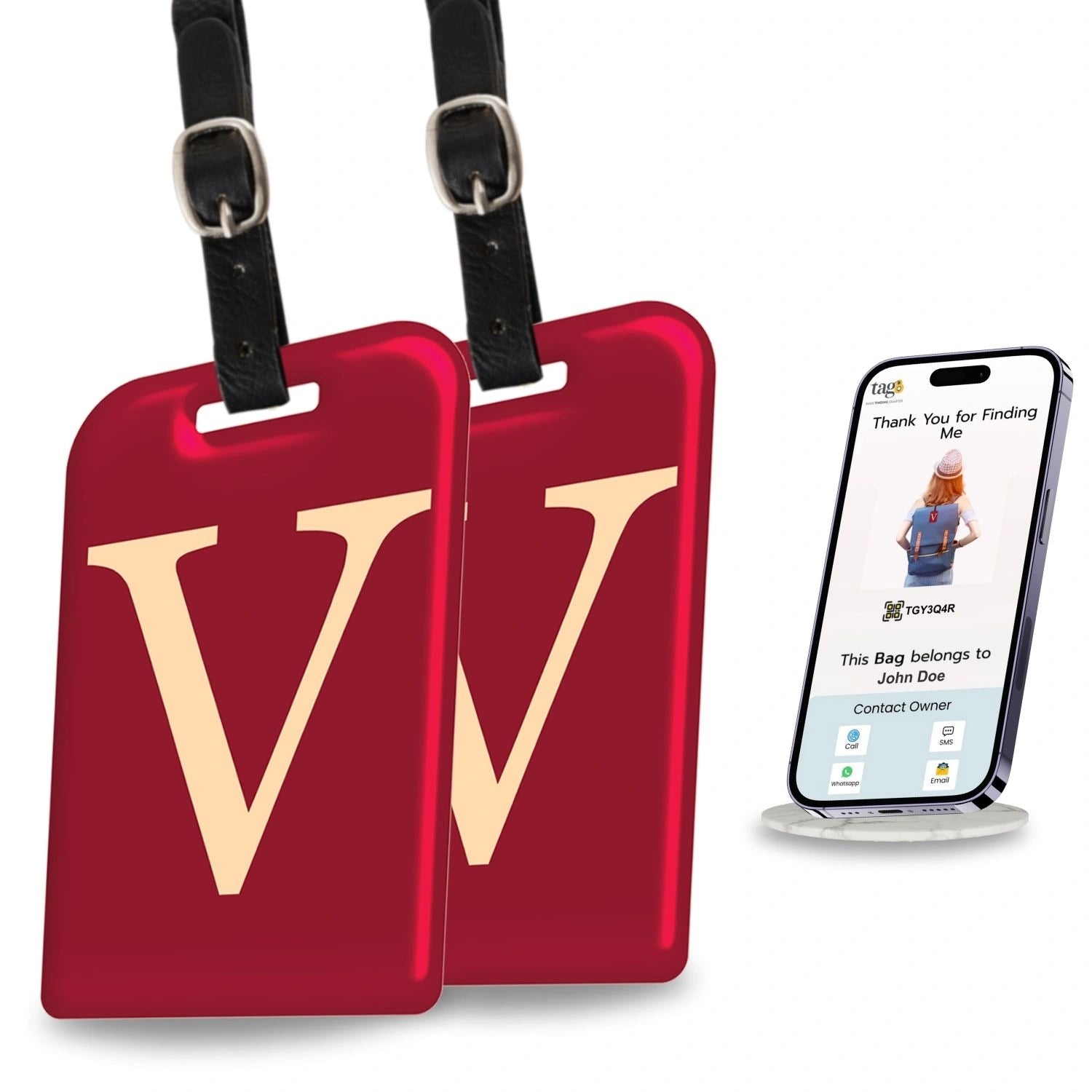 QR tag for bag with initial V