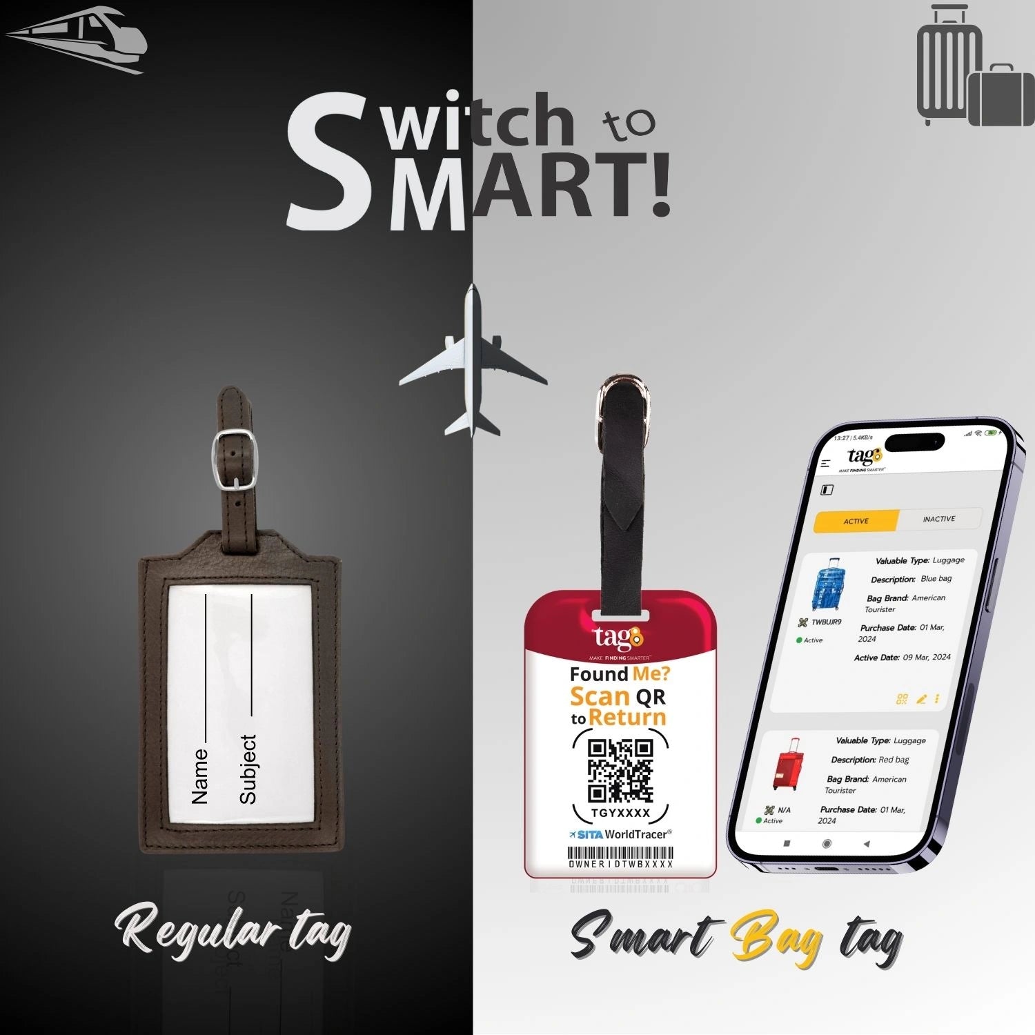 QR tag for bag with initial V