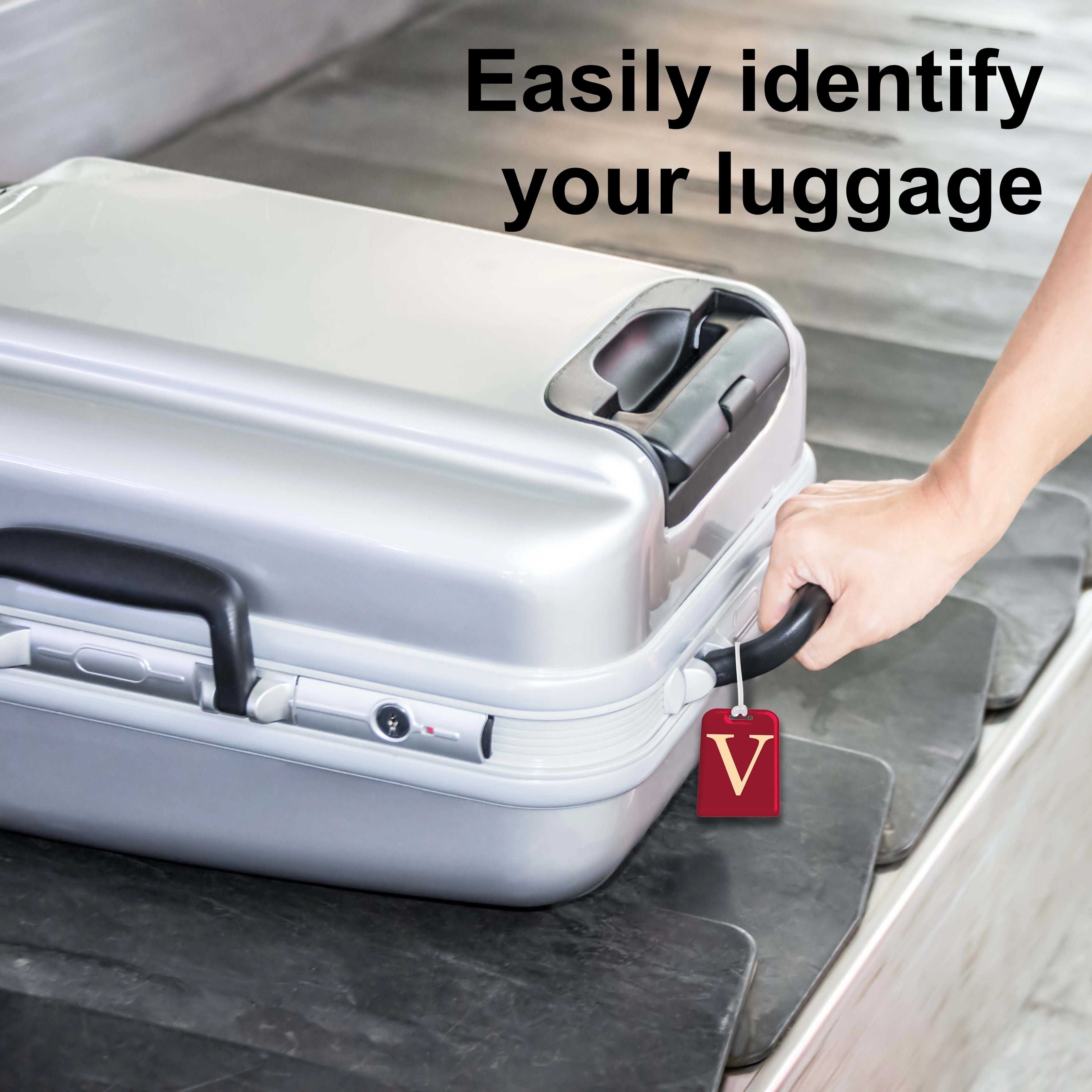 QR tag for bag with initial V