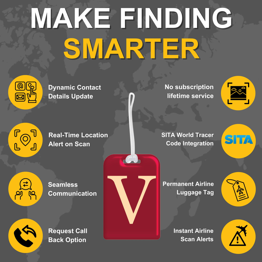 QR tag for bag with initial V