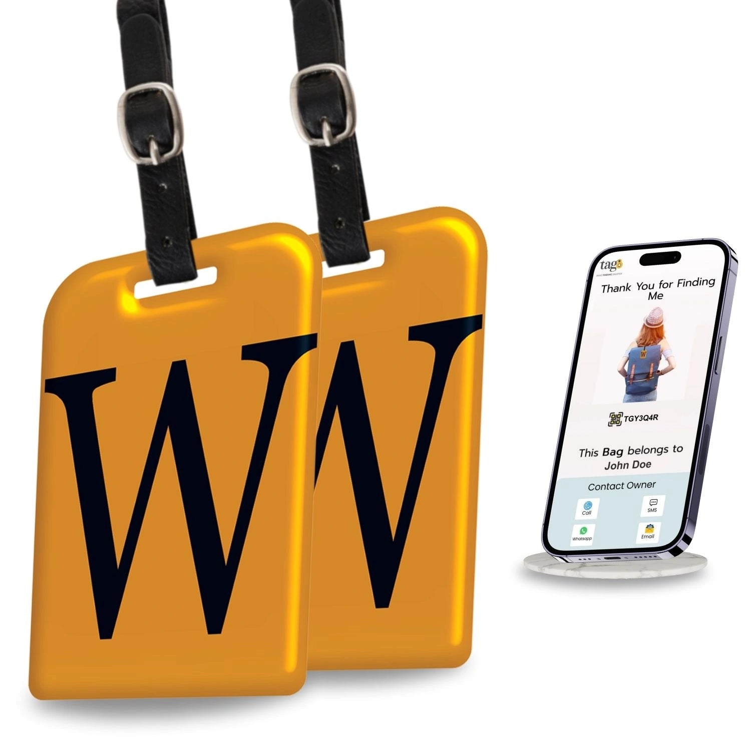 QR tag for bag with initial W