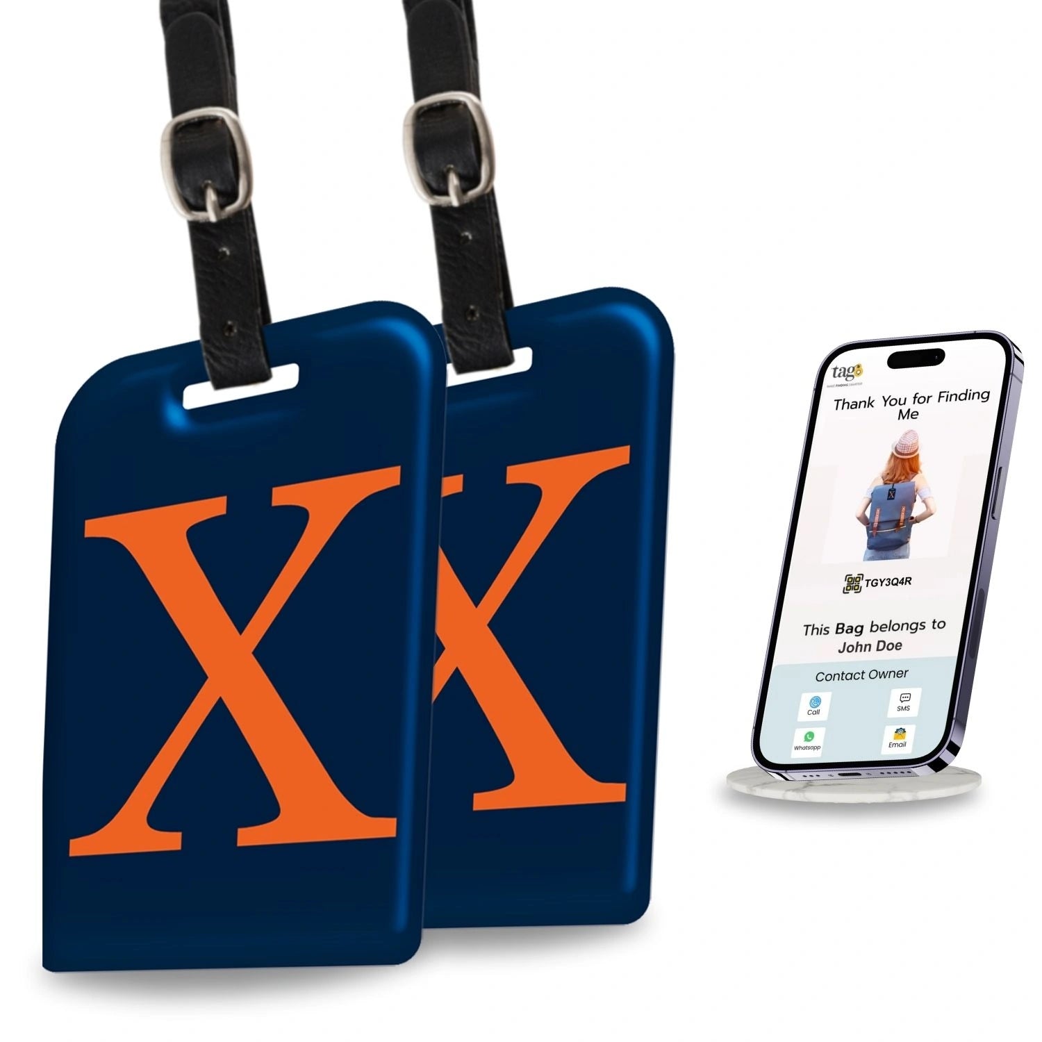 QR tag for bag with initial X