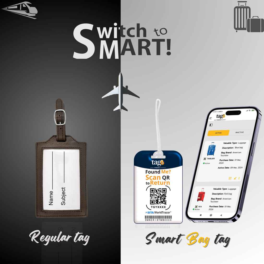 QR tag for bag with initial X