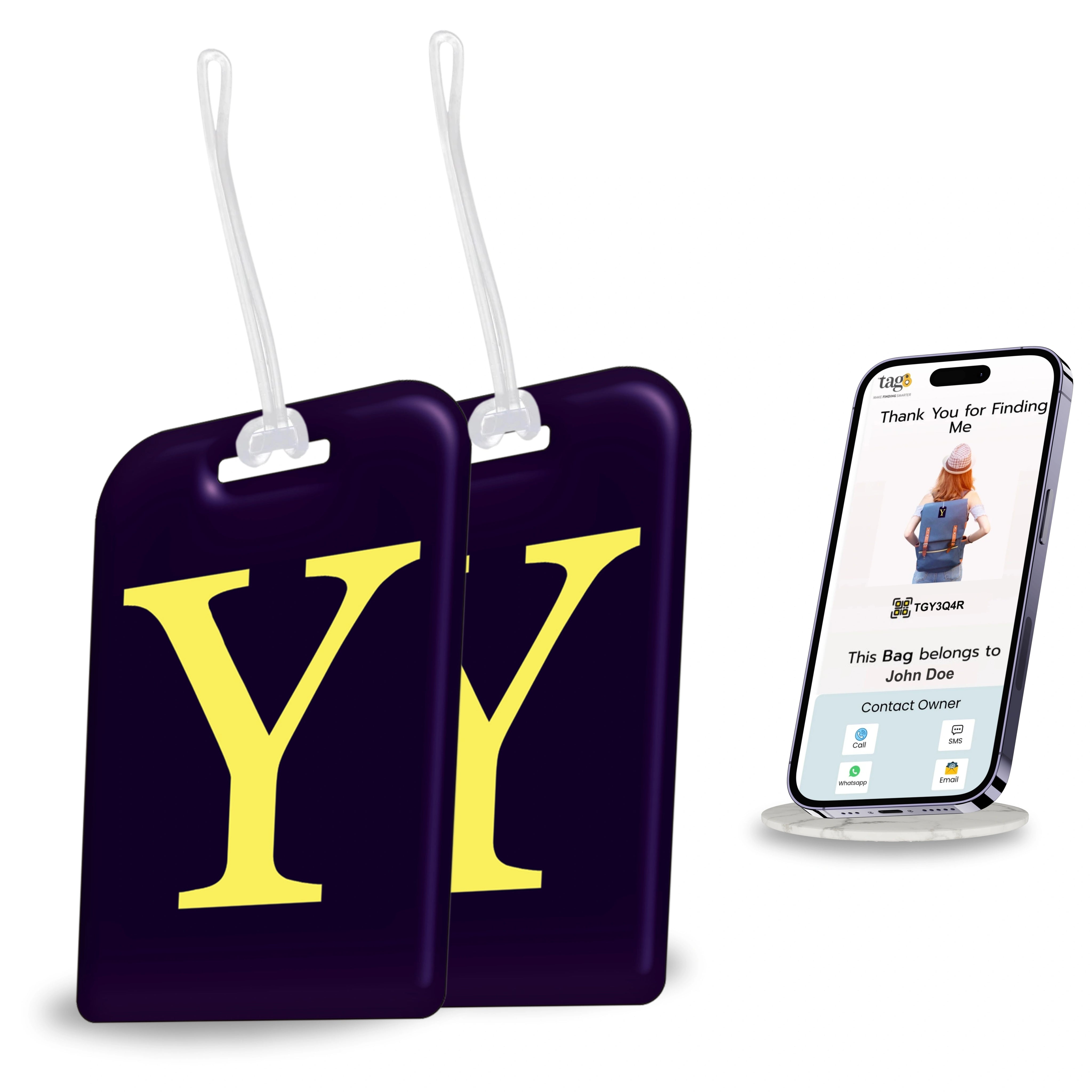 QR tag for bag with initial Y