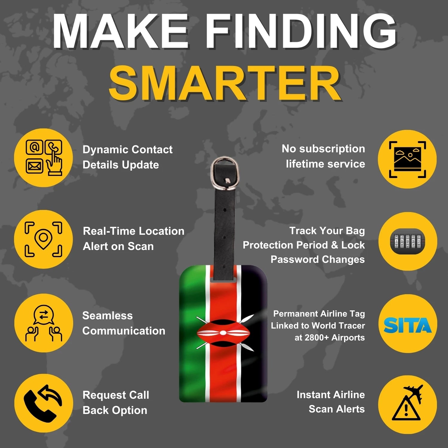 Kenya QR Bag Tag by tag8 with secure QR code