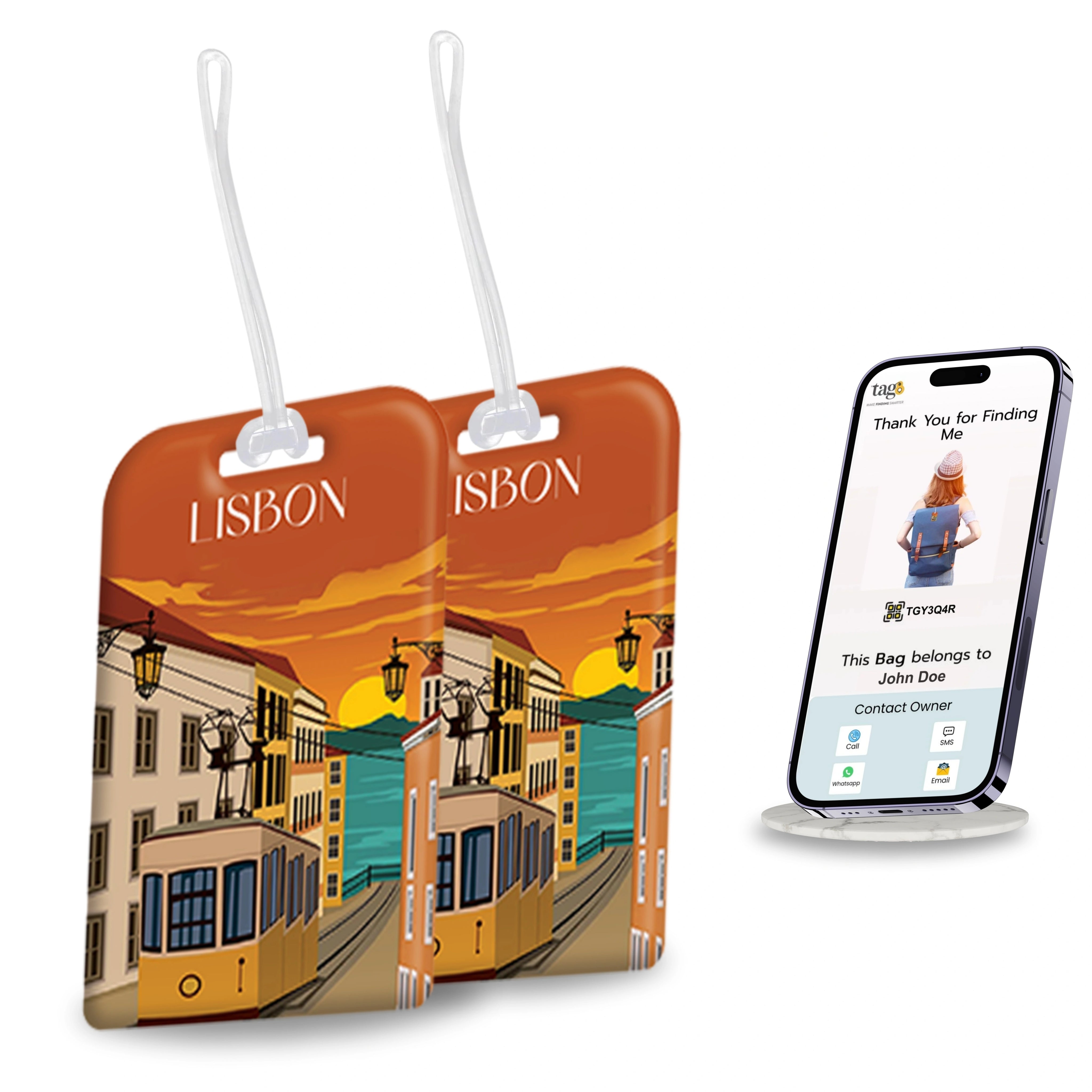 Lisbon QR Bag Tag by tag8 with QR code for tracking