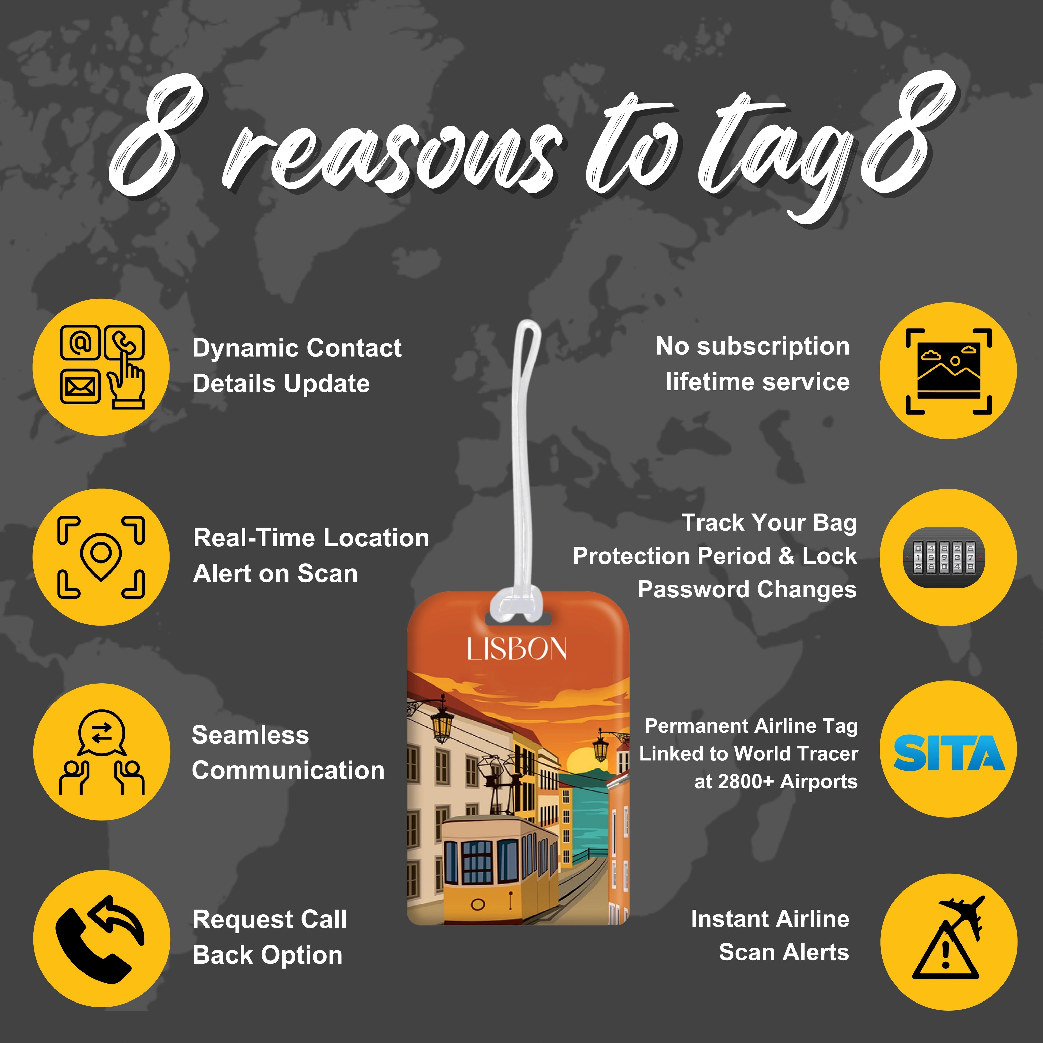 Lisbon QR Bag Tag by tag8 with QR code for tracking