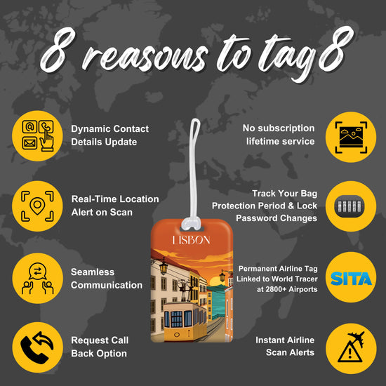 Lisbon QR Bag Tag by tag8 with QR code for tracking