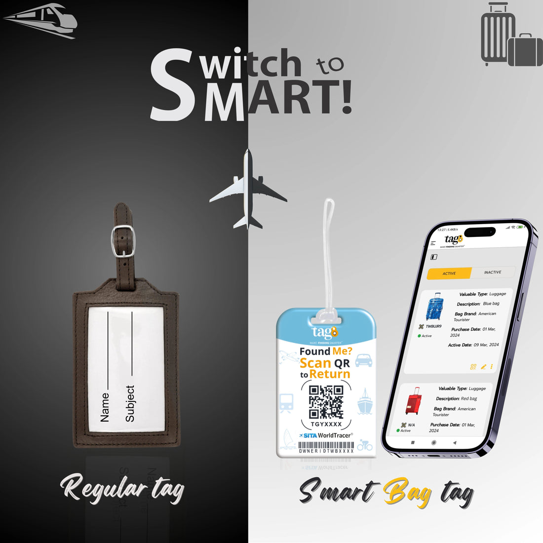 London QR Bag Tag by tag8 with secure QR code