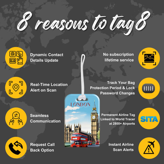 London QR Bag Tag by tag8 with secure QR code