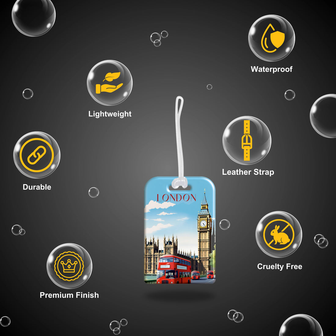 London QR Bag Tag by tag8 with secure QR code