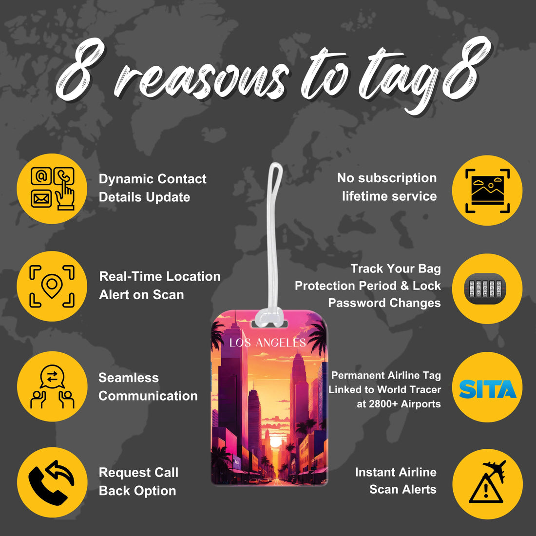Los Angeles QR Bag Tag by tag8 for travel tracking