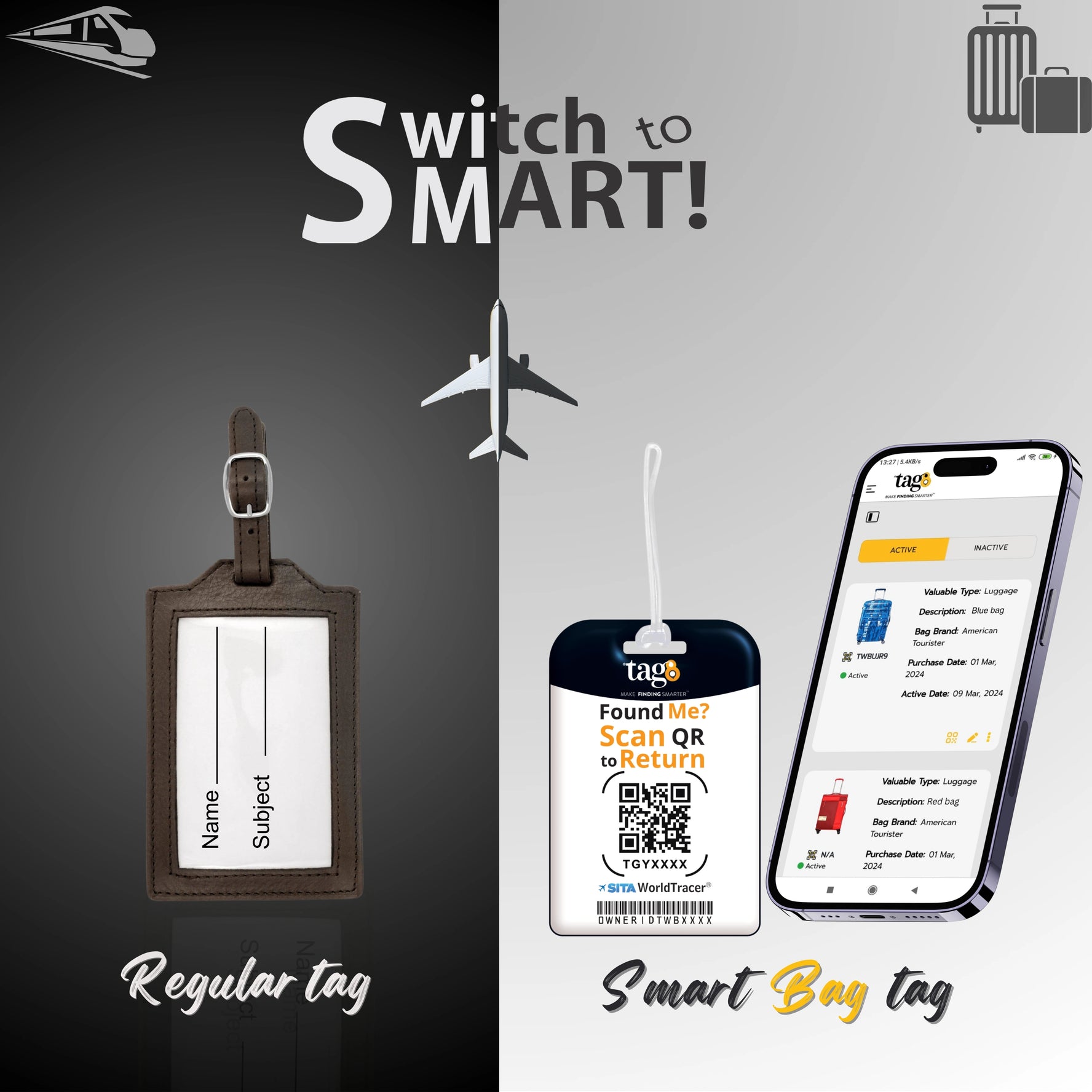 QR tag for bag with initial L