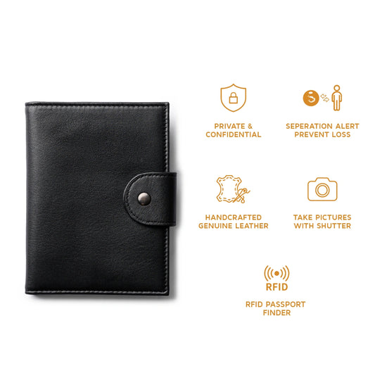 Orbit Smart Passport Holder Bi-Fold with Dolphin Max tracker to secure and locate your passport easily