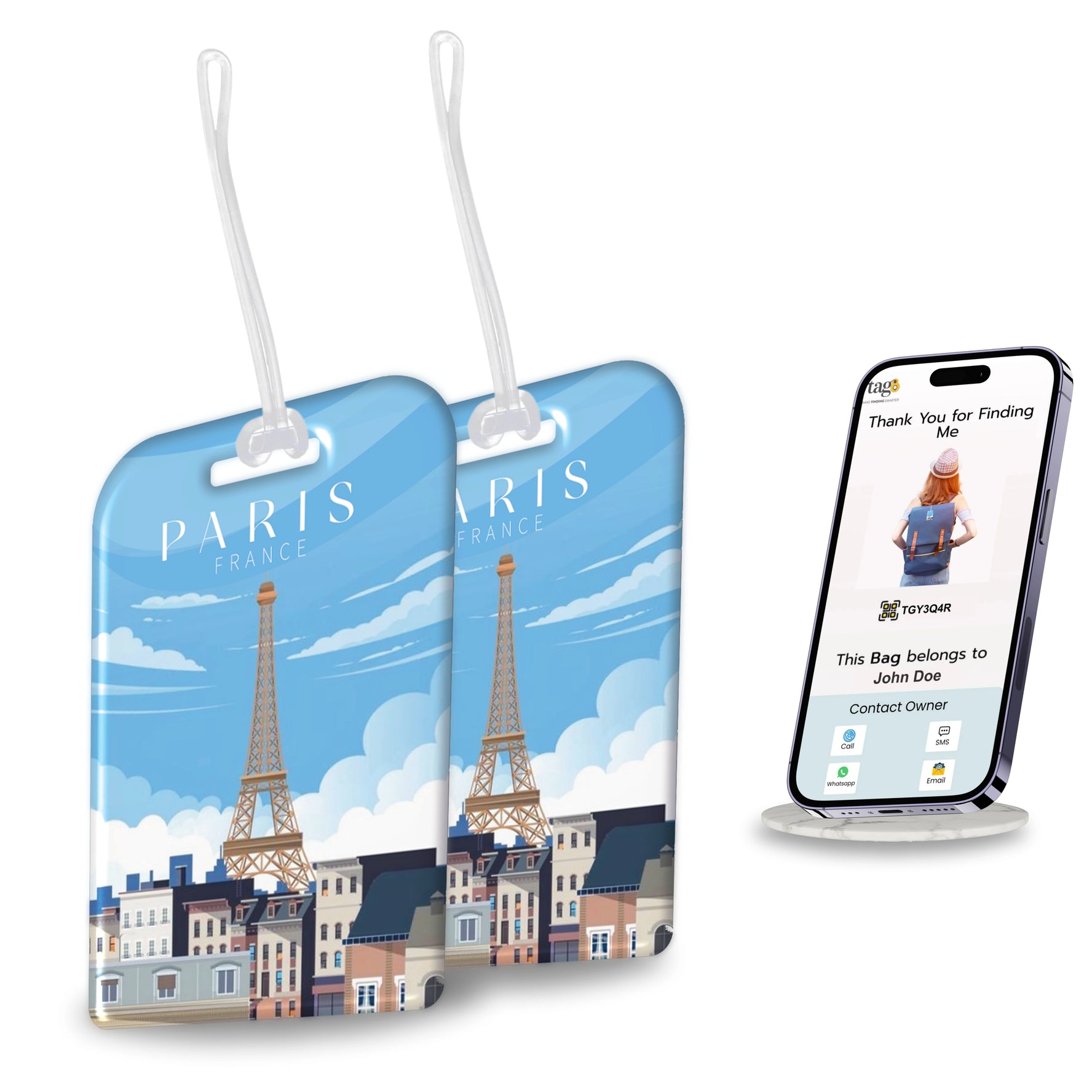 Paris QR Bag Tag by tag8 with smart tracking