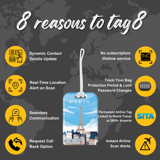 Paris QR Bag Tag by tag8 with smart tracking