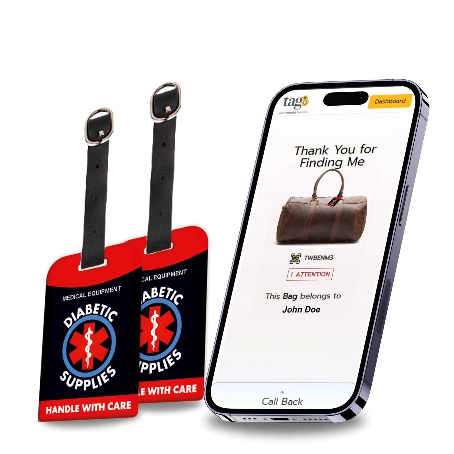 Red Diabetic Equipment Tag for easy identification