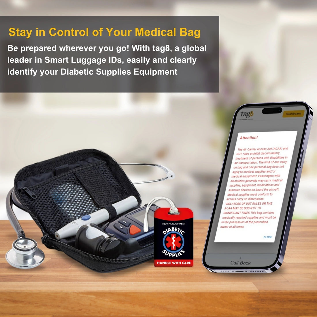 Red Diabetic Equipment Tag for easy identification