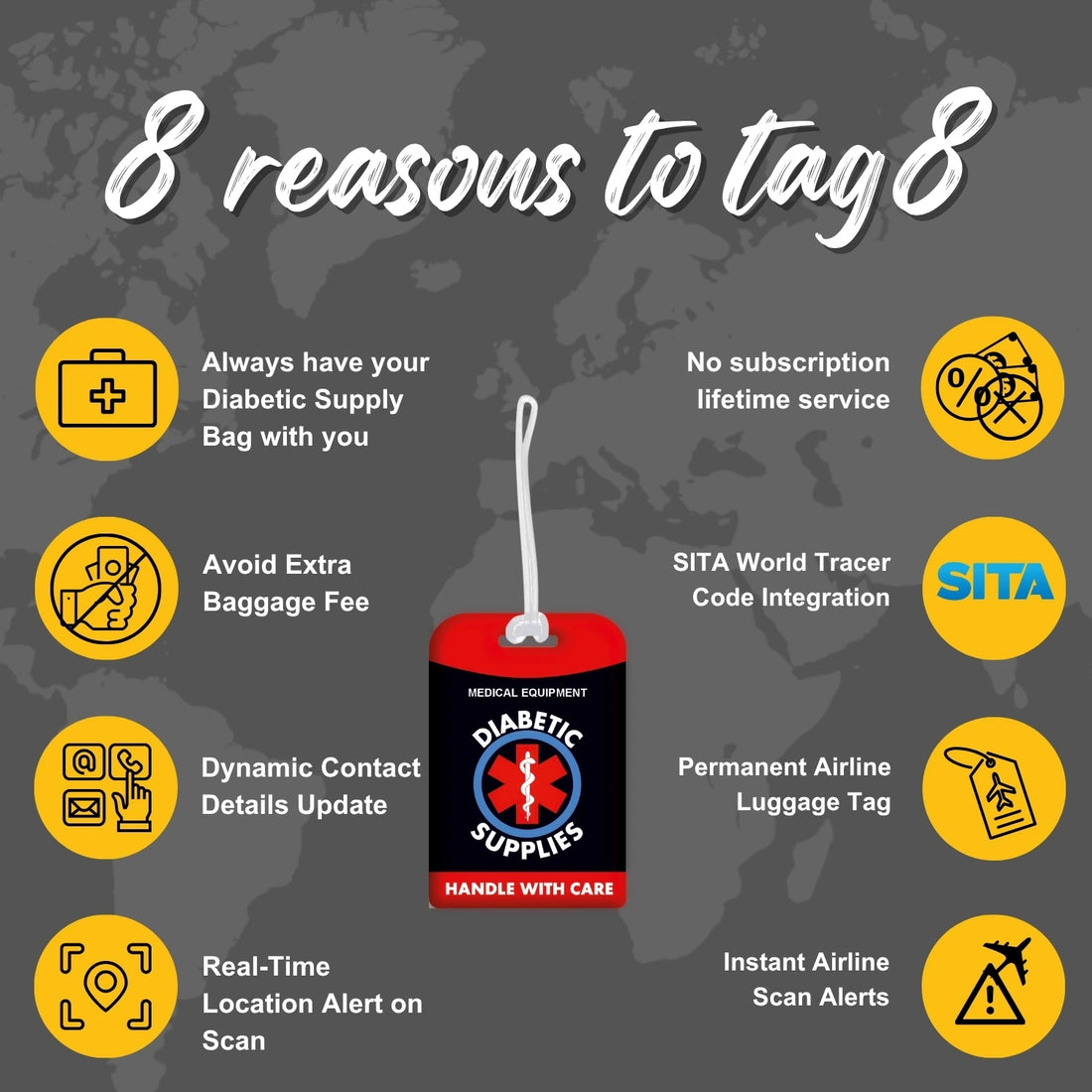 Red Diabetic Equipment Tag for easy identification