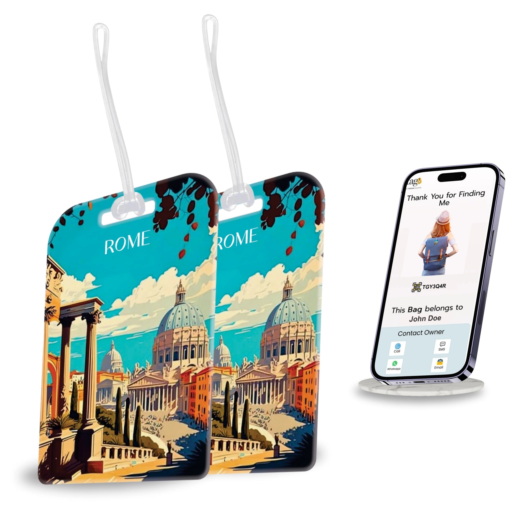 Rome QR Bag Tag by tag8 with secure QR code