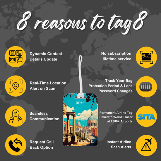 Rome QR Bag Tag by tag8 with secure QR code