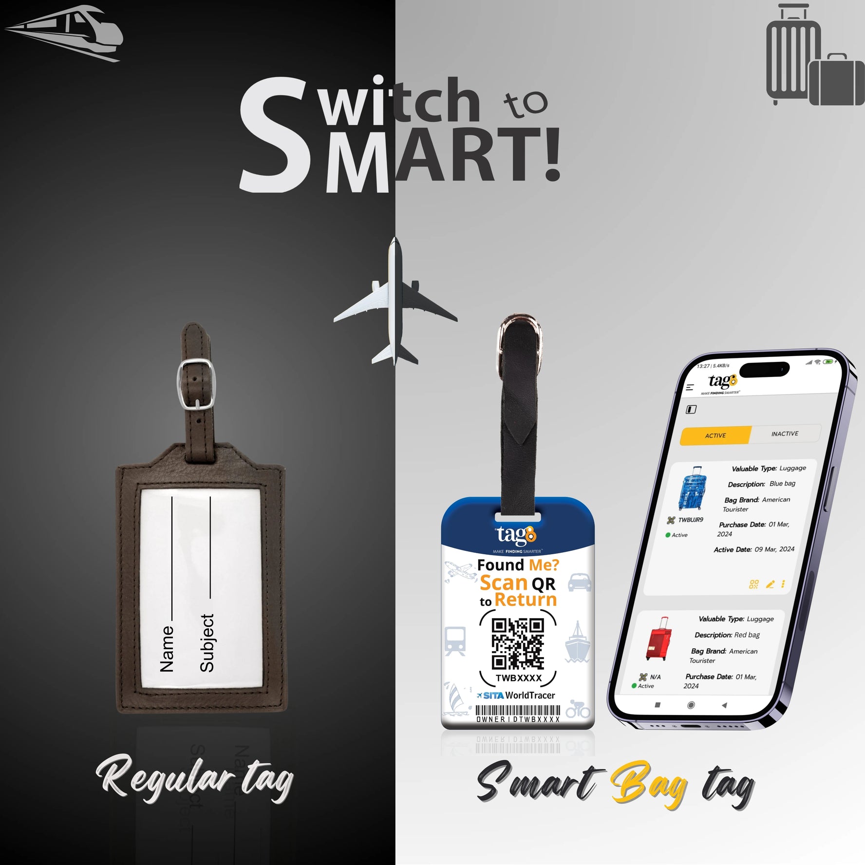 Sweden QR Bag Tag by tag8 for secure luggage recovery